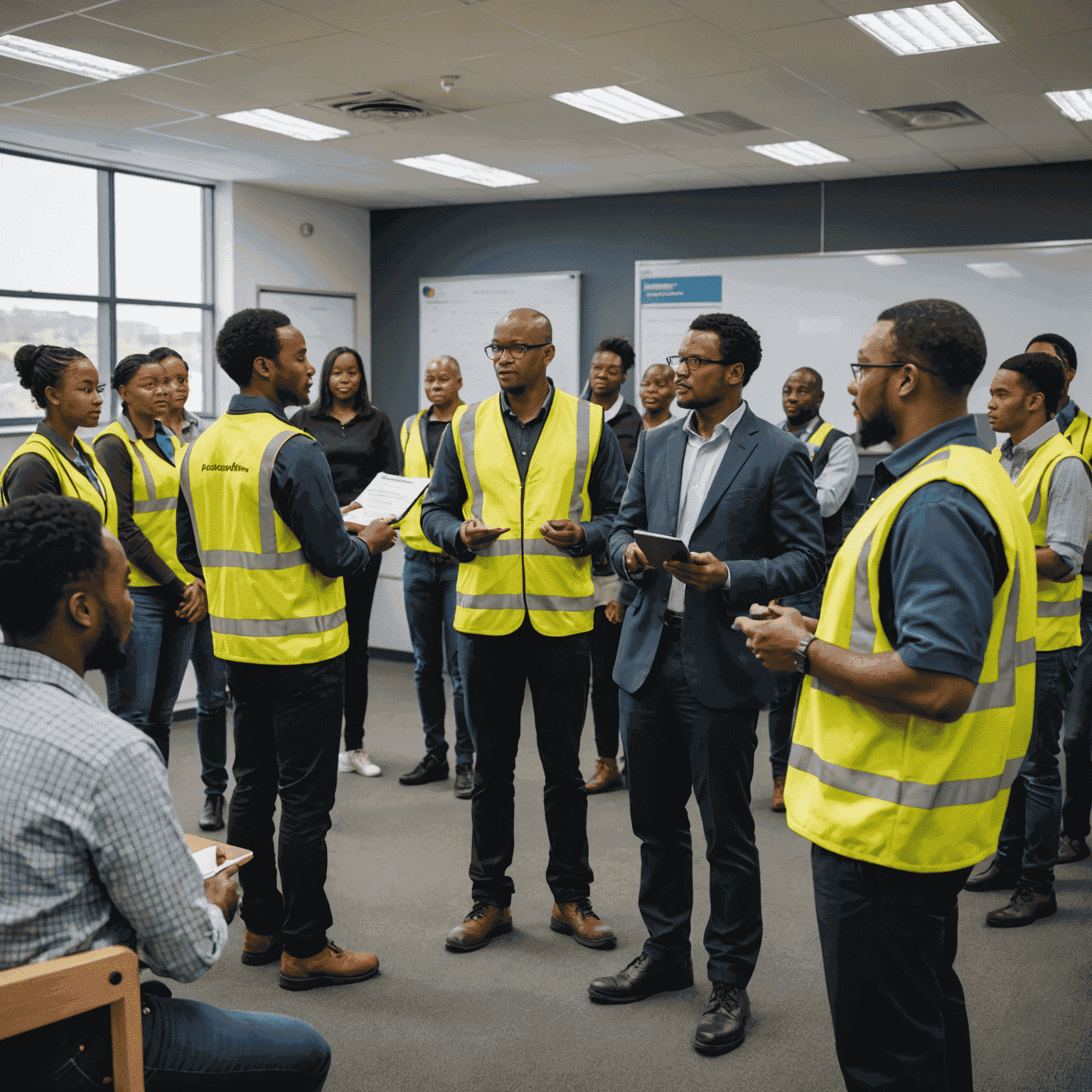 Group of diverse South African professionals receiving training on natural gas technologies in a modern classroom setting